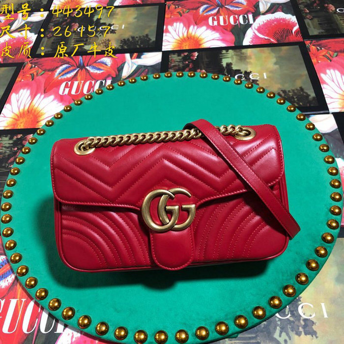 Gucci GG Marmont Matelasse Shoulder Bag Red 443497