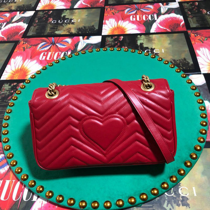 Gucci GG Marmont Matelasse Shoulder Bag Red 443497