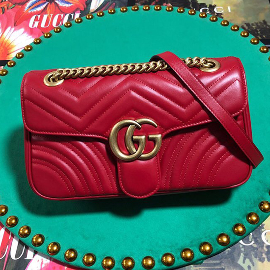 Gucci GG Marmont Matelasse Shoulder Bag Red 443497