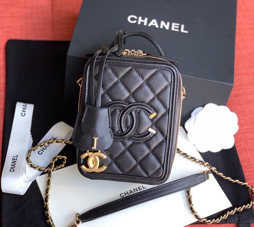 Chanel Grained Calfskin Vanity Case Black A08181