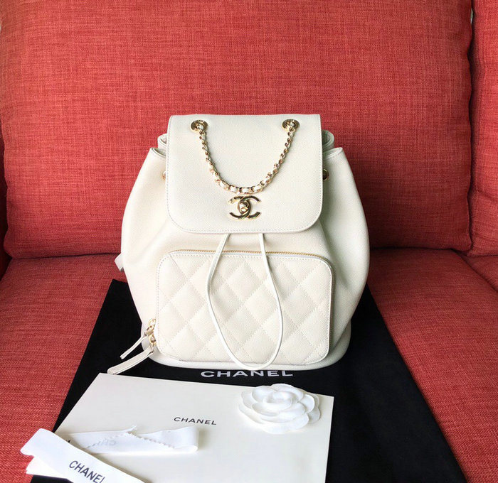 Chanel Grained Calfskin Backpack White A93748