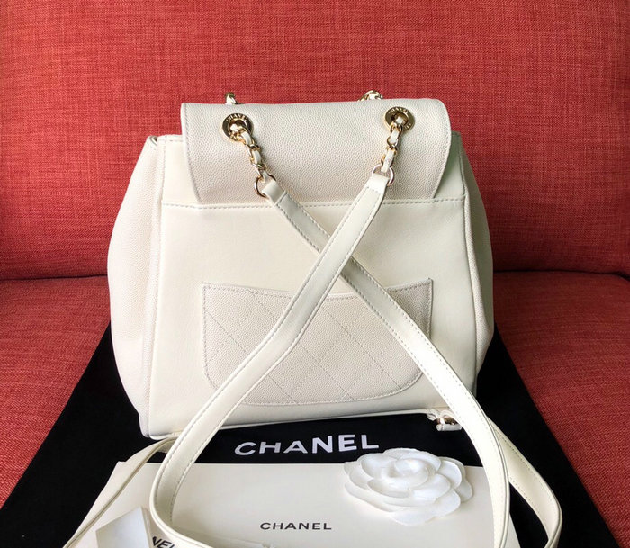 Chanel Grained Calfskin Backpack White A93748