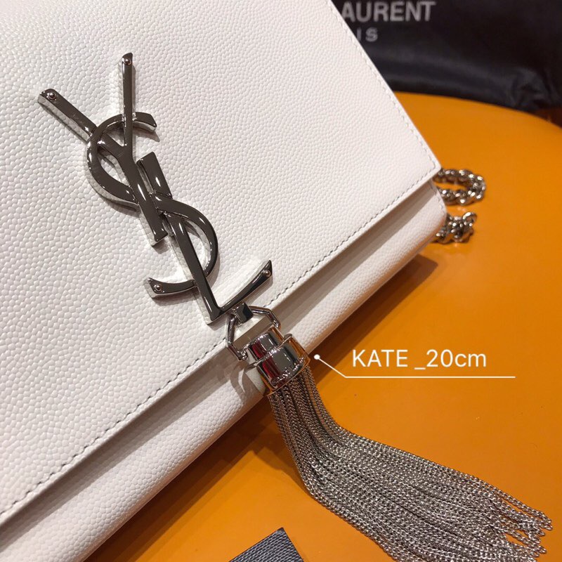 Saint Laurent Kate Chain and Tassel Bag White 474366