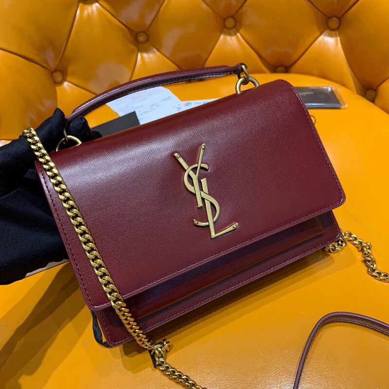 Saint Laurent Sunset Chain Wallet Burgundy 533026