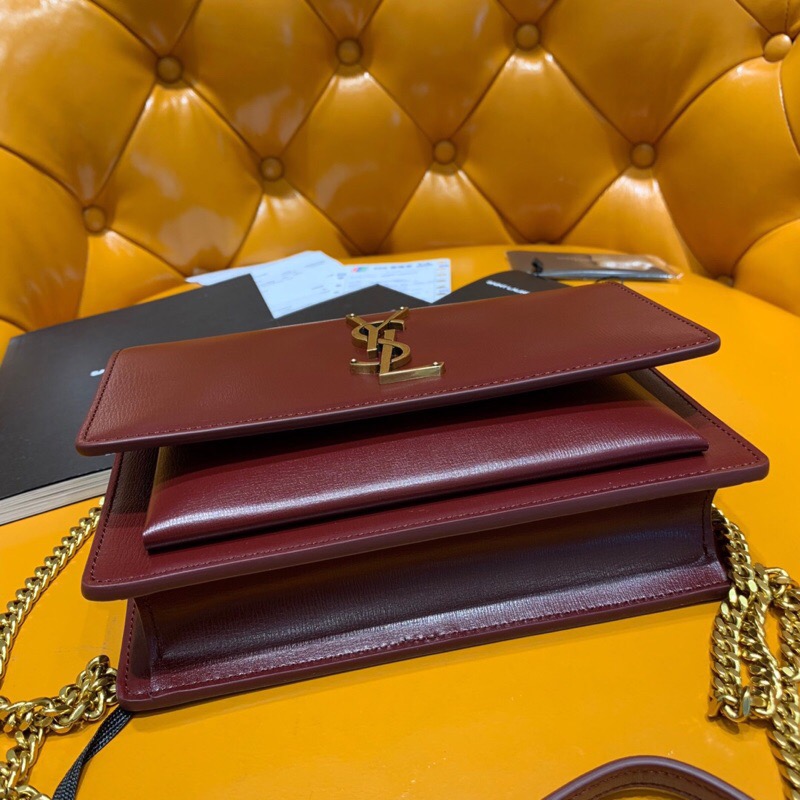 Saint Laurent Sunset Chain Wallet Burgundy 533026