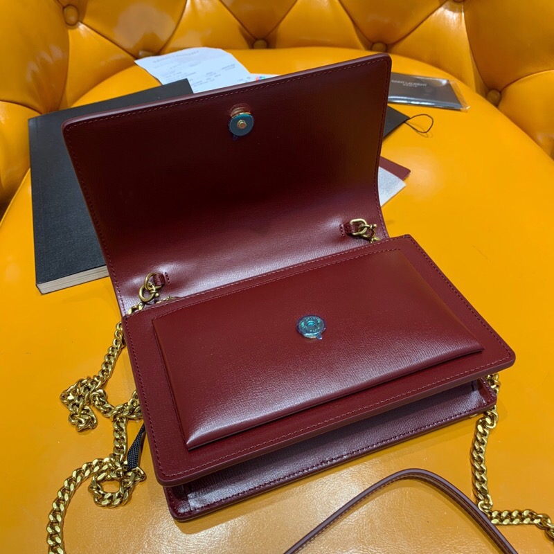 Saint Laurent Sunset Chain Wallet Burgundy 533026