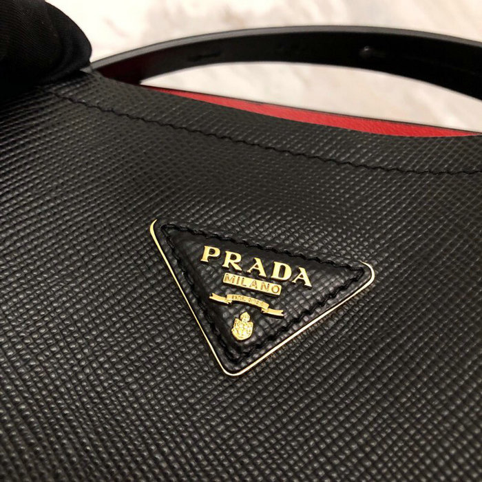 Prada Saffiano Leather Matinee Handbag Black 1BA249