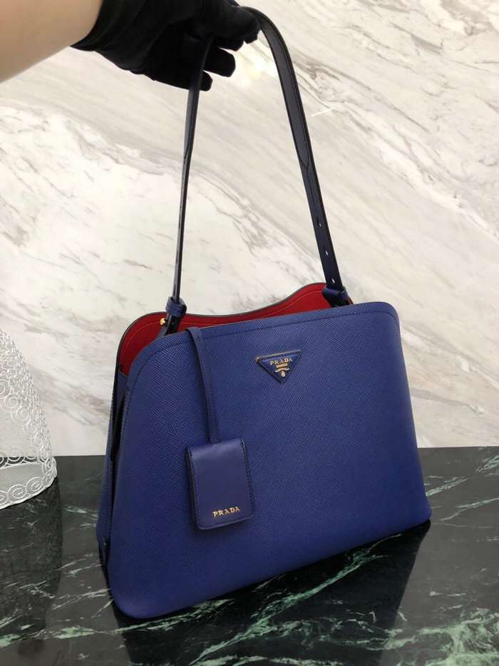 Prada Saffiano Leather Matinee Handbag Blue 1BA249