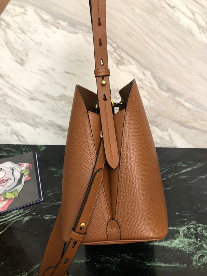 Prada Saffiano Leather Matinee Handbag Brown 1BA249