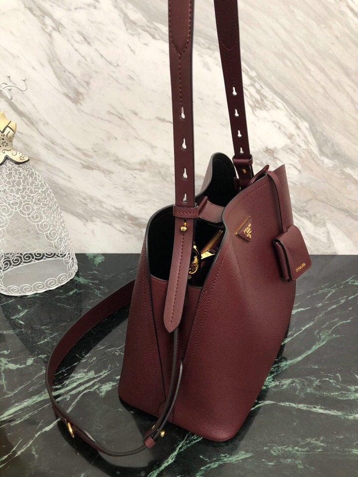 Prada Saffiano Leather Matinee Handbag Burgundy 1BA249