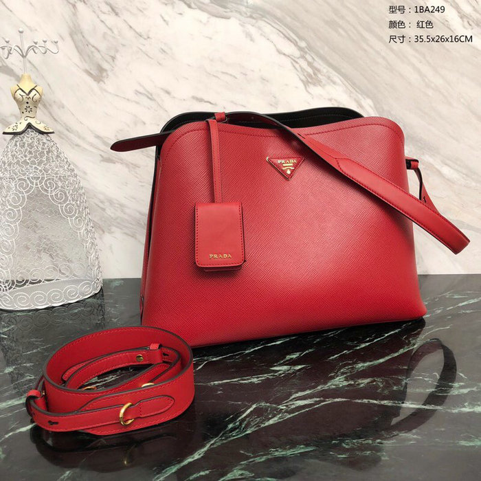 Prada Saffiano Leather Matinee Handbag Red 1BA249