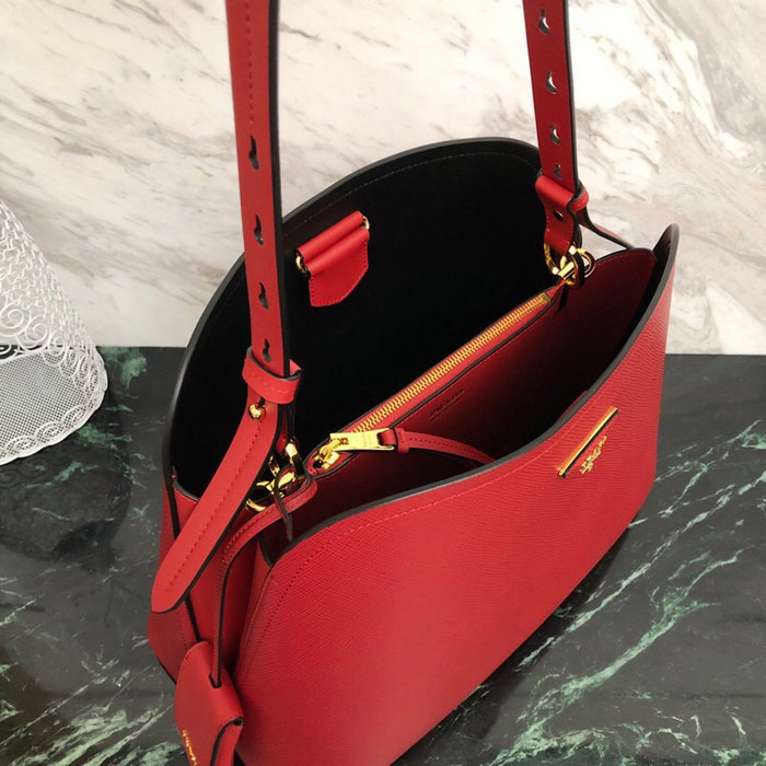 Prada Saffiano Leather Matinee Handbag Red 1BA249