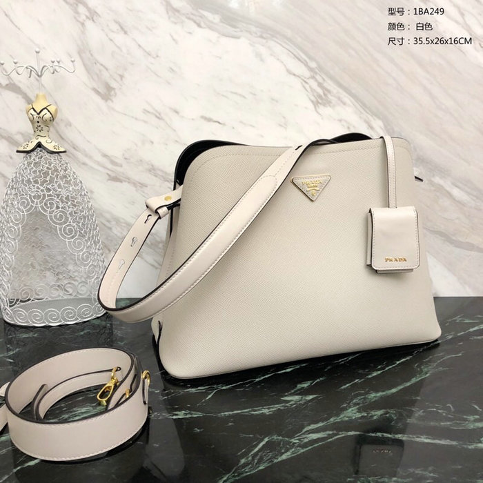 Prada Saffiano Leather Matinee Handbag White 1BA249