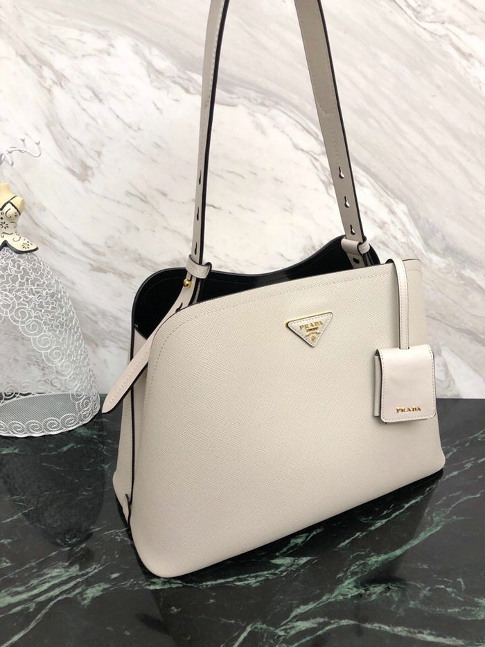 Prada Saffiano Leather Matinee Handbag White 1BA249