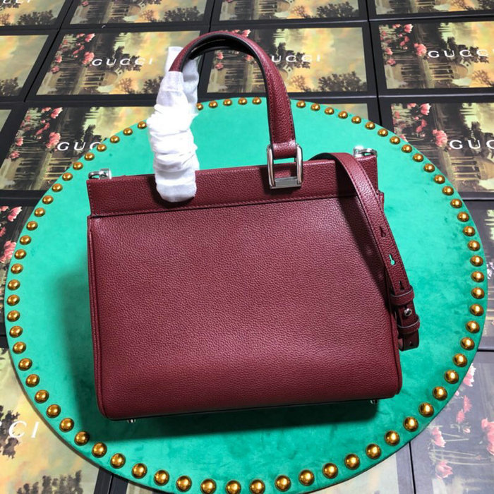 Gucci Grainy Leather Small Top Handle Bag Burgundy 569712