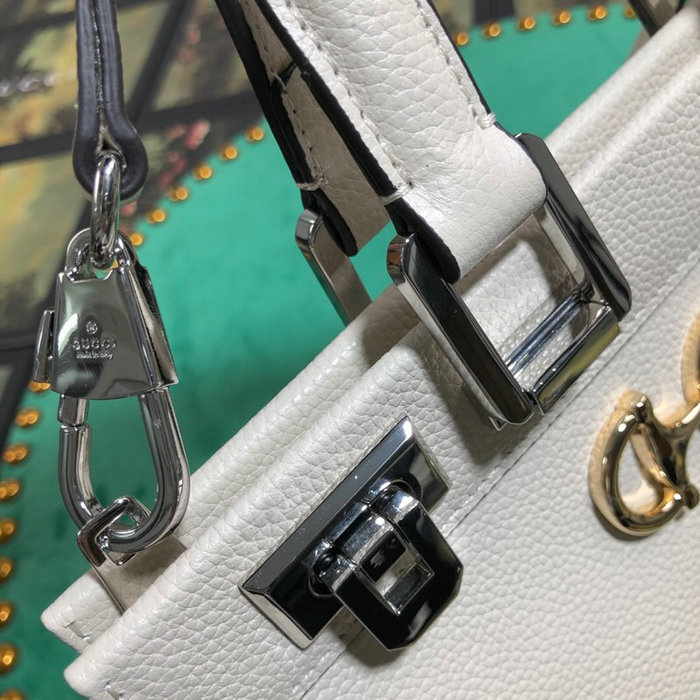 Gucci Grainy Leather Small Top Handle Bag White 569712