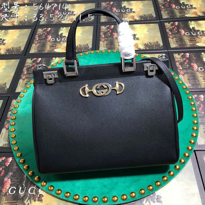 Gucci Zumi Grainy Leather Medium Top Handle Bag Black 564714