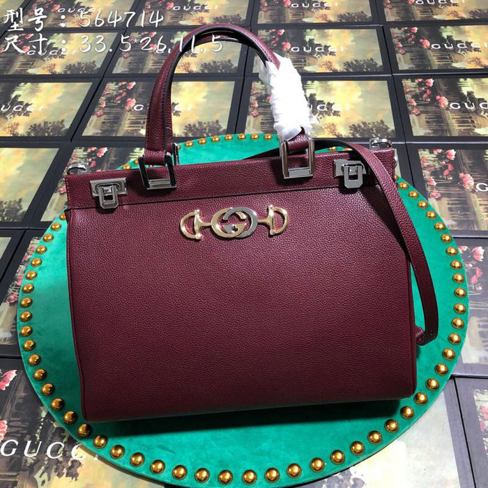 Gucci Zumi Grainy Leather Medium Top Handle Bag Burgundy 564714