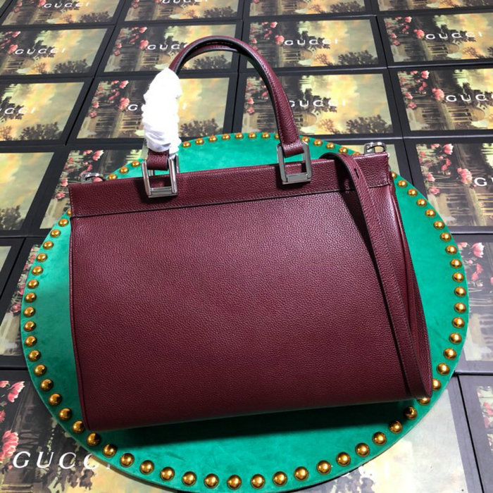 Gucci Zumi Grainy Leather Medium Top Handle Bag Burgundy 564714