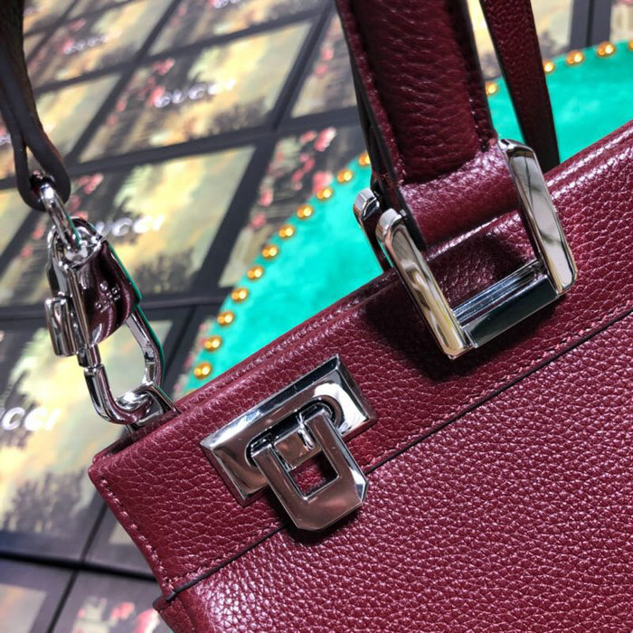 Gucci Zumi Grainy Leather Medium Top Handle Bag Burgundy 564714