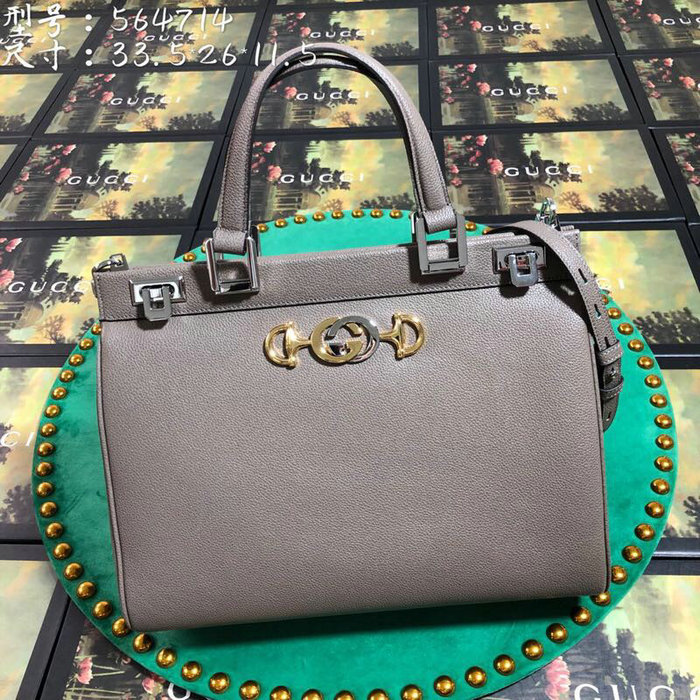 Gucci Zumi Grainy Leather Medium Top Handle Bag Grey 564714