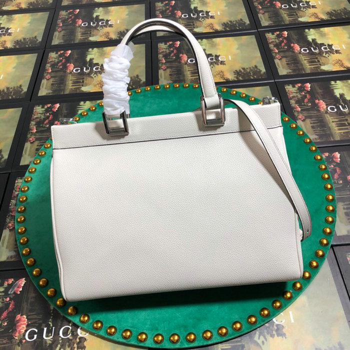 Gucci Zumi Grainy Leather Medium Top Handle Bag White 564714