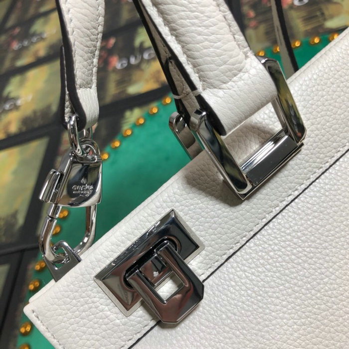 Gucci Zumi Grainy Leather Medium Top Handle Bag White 564714