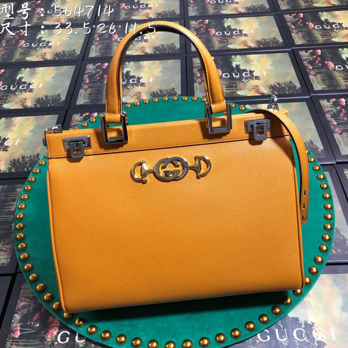 Gucci Zumi Grainy Leather Medium Top Handle Bag Yellow 564714