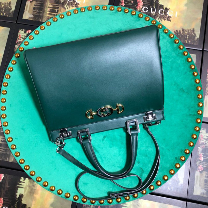 Gucci Zumi Smooth Leather Medium Top Handle Bag Green 564714