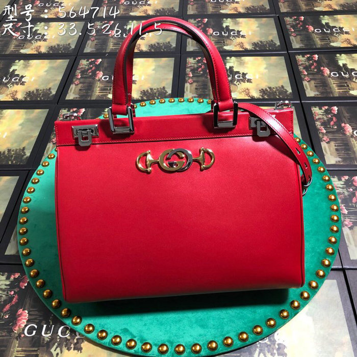 Gucci Zumi Smooth Leather Medium Top Handle Bag Red 564714