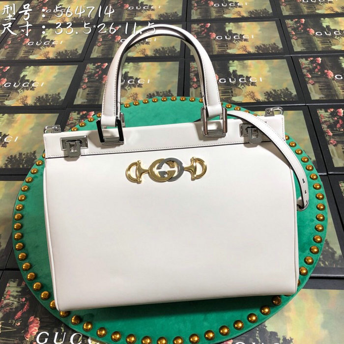 Gucci Zumi Smooth Leather Medium Top Handle Bag White 564714