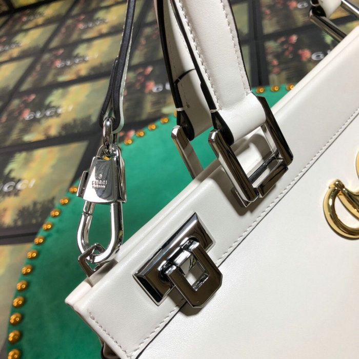 Gucci Zumi Smooth Leather Medium Top Handle Bag White 564714