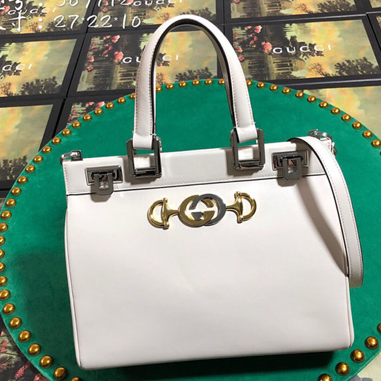 Gucci Zumi Smooth Leather Small Top Handle Bag White 569712