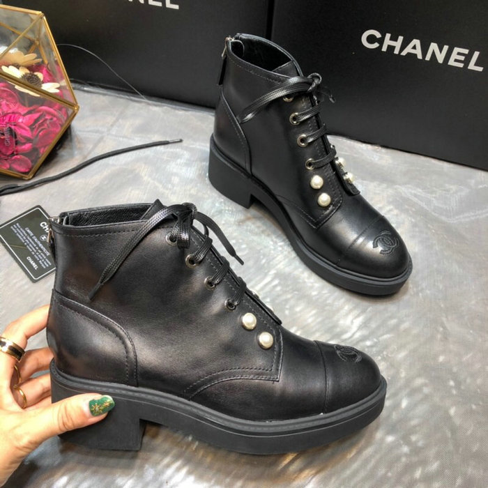 Chanel Calfskin Ankle Boots Black C10055