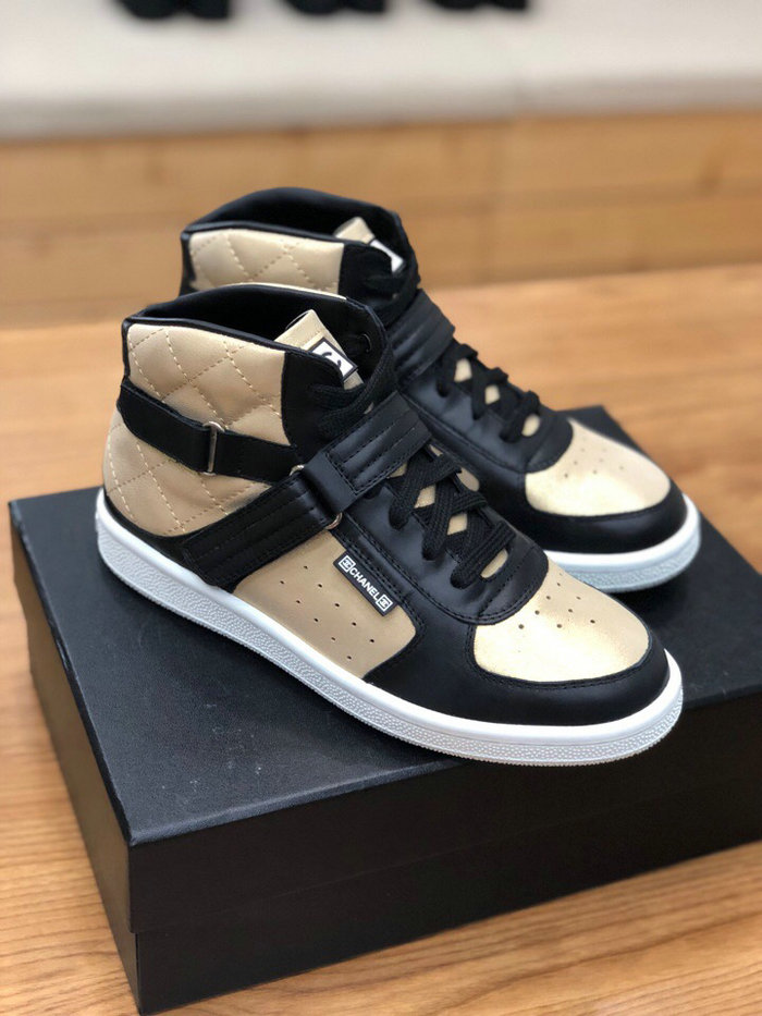 Chanel Calfskin Sneaker Black and Gold C10051