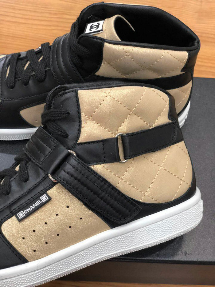 Chanel Calfskin Sneaker Black and Gold C10051