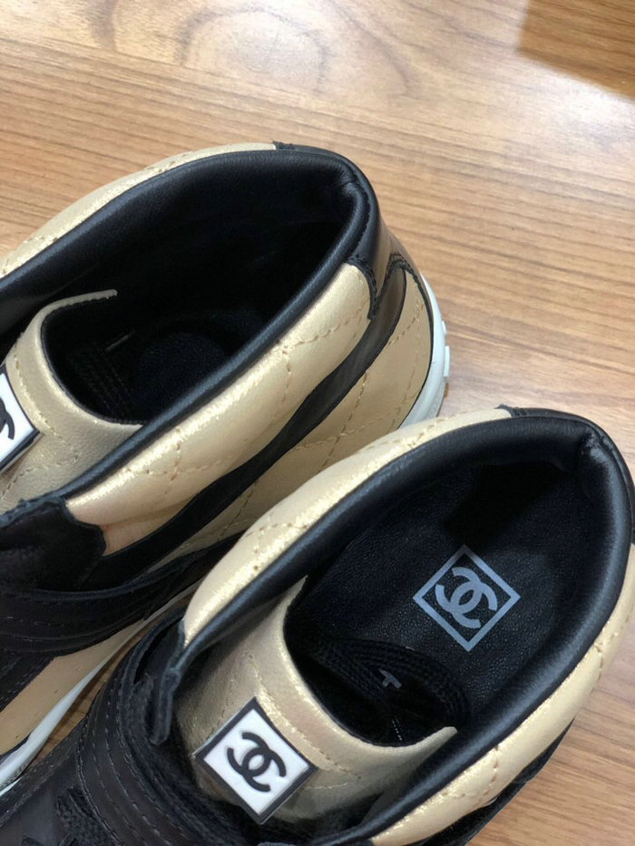 Chanel Calfskin Sneaker Black and Gold C10051