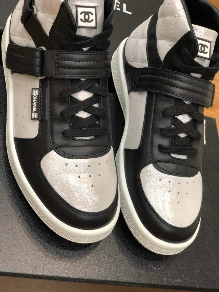 Chanel Calfskin Sneaker Black and Silver C10051