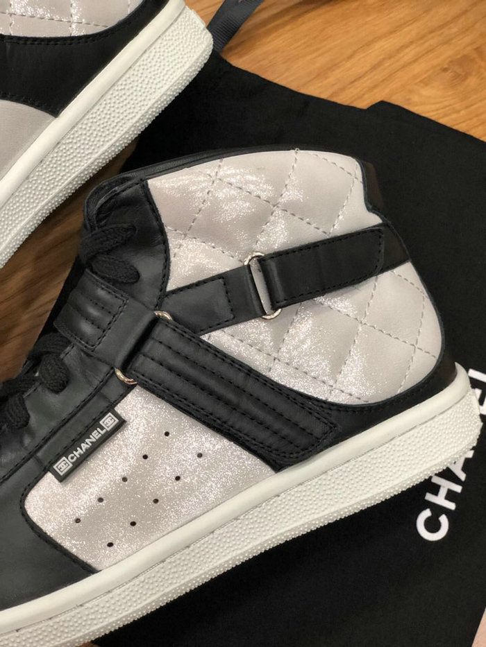 Chanel Calfskin Sneaker Black and Silver C10051