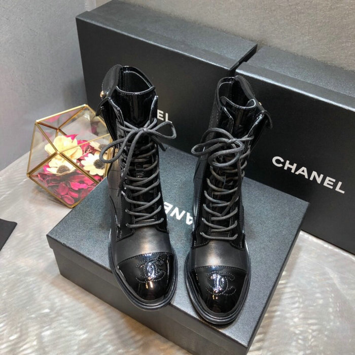 Chanel Calfskin and Patent Ankle Boots Black C10056