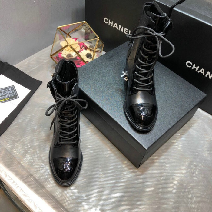 Chanel Calfskin and Patent Ankle Boots Black C10056