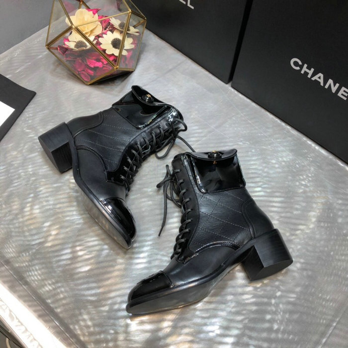 Chanel Calfskin and Patent Ankle Boots Black C10056