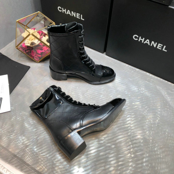 Chanel Calfskin and Patent Ankle Boots Black C10056