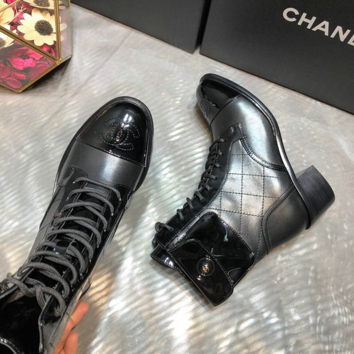 Chanel Calfskin and Patent Ankle Boots Black C10056