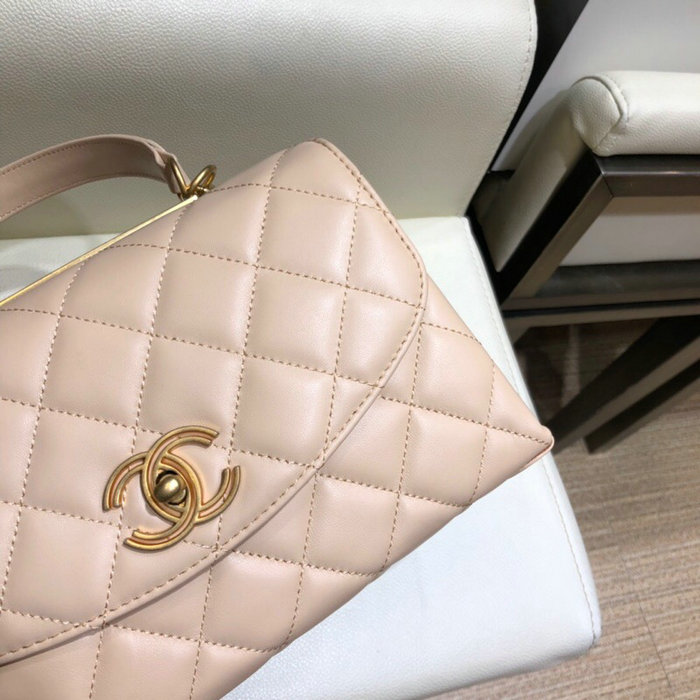 Chanel Lambskin Flap Bag with Top Handle Beige A10014