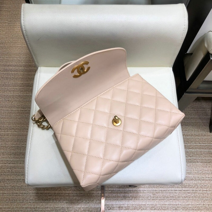 Chanel Lambskin Flap Bag with Top Handle Beige A10014