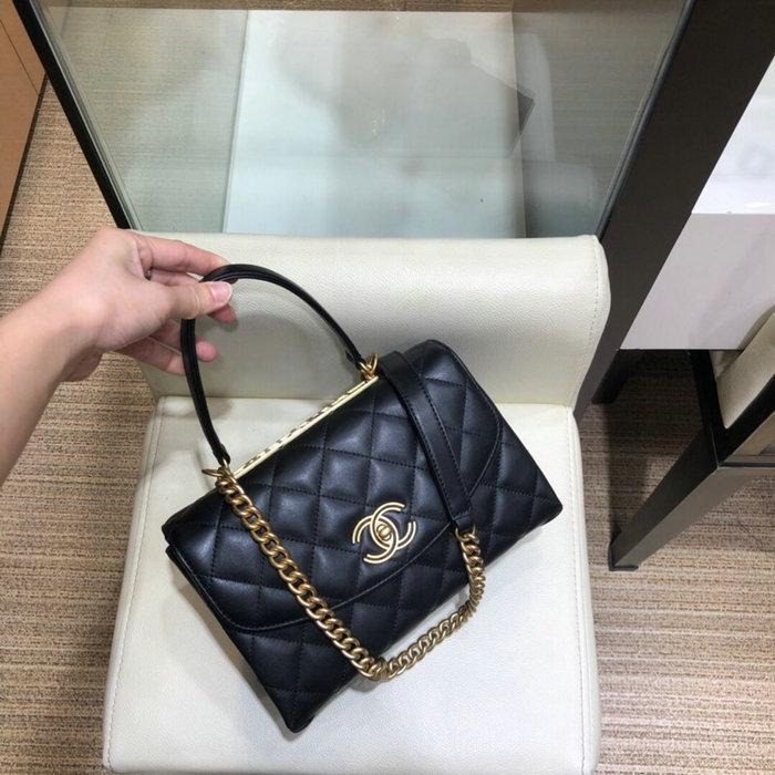 Chanel Lambskin Flap Bag with Top Handle Black A10014