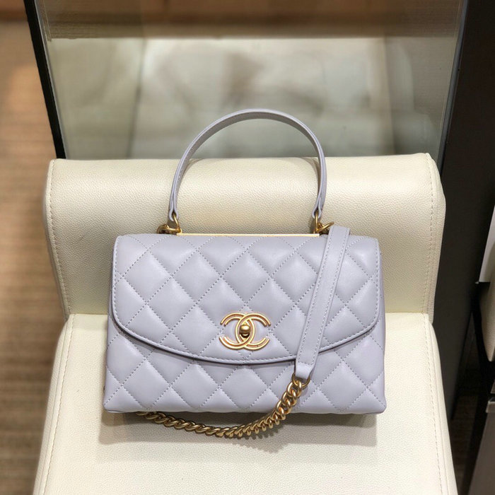 Chanel Lambskin Flap Bag with Top Handle Light Blue A10014