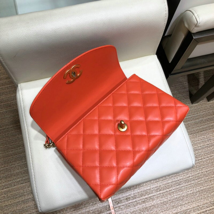 Chanel Lambskin Flap Bag with Top Handle Red A10014