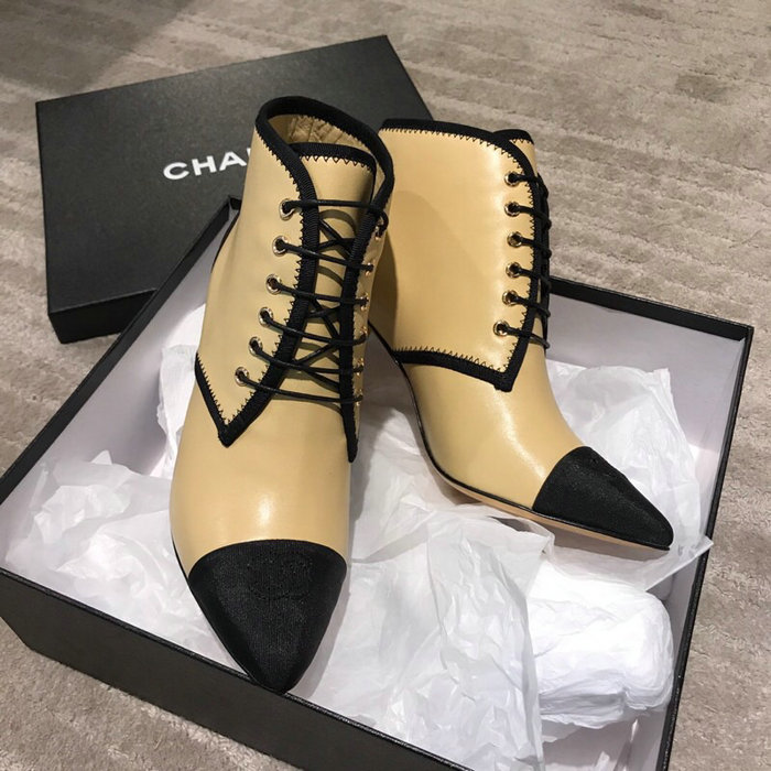 Chanel Smooth Calfskin Ankle Boots Beige CS19103